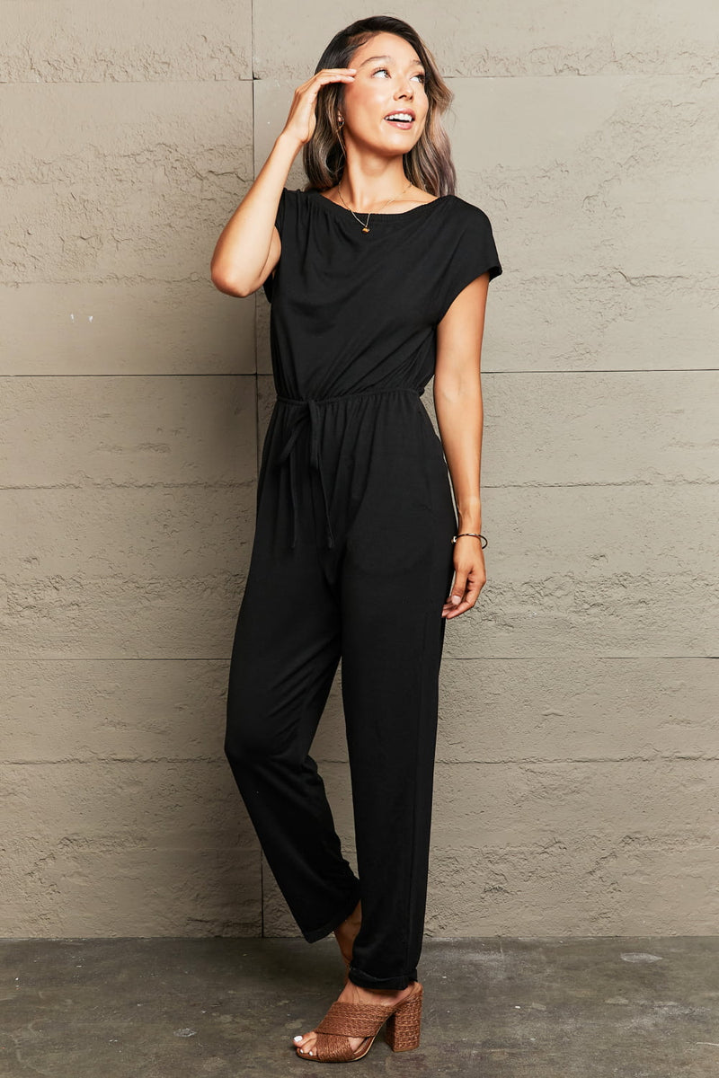 Hazel Blues® |  Boat Neck Short Sleeve Jumpsuit with Pockets