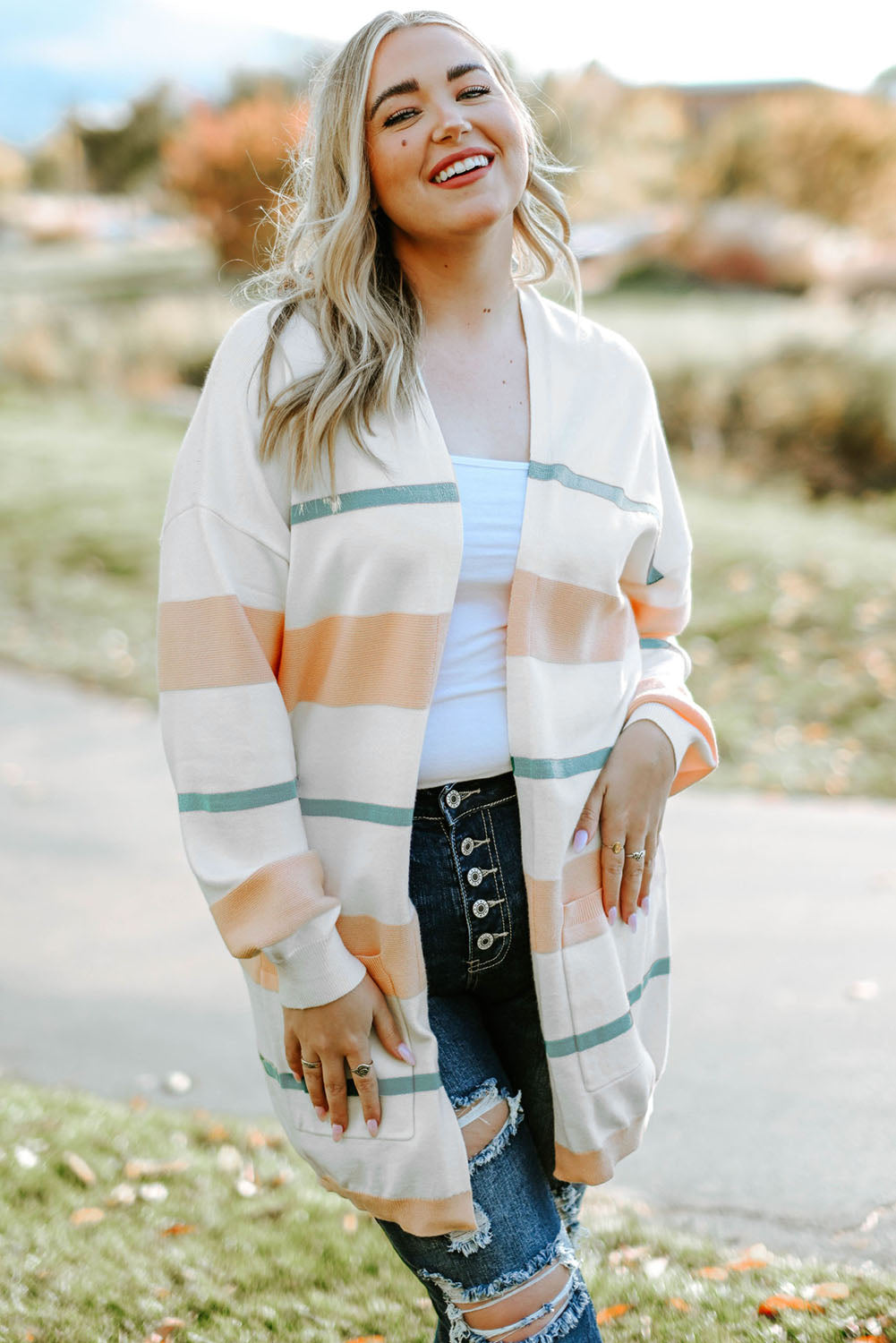 Hazel Blues® | Striped Open Front Cardigan