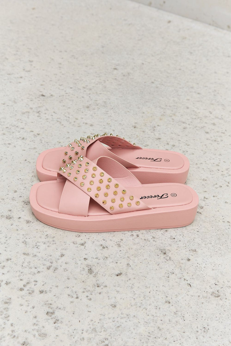 Hazel Blues® |  Studded Cross Strap Sandals in Blush