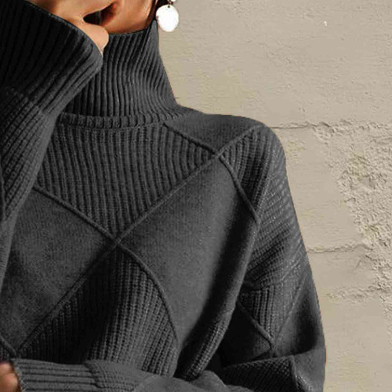 Hazel Blues® |  Geometric Turtleneck Long Sleeve Sweater