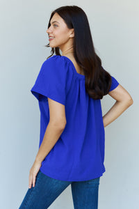 Hazel Blues® |  Keep Me Close Square Neck Short Sleeve Blouse in Royal