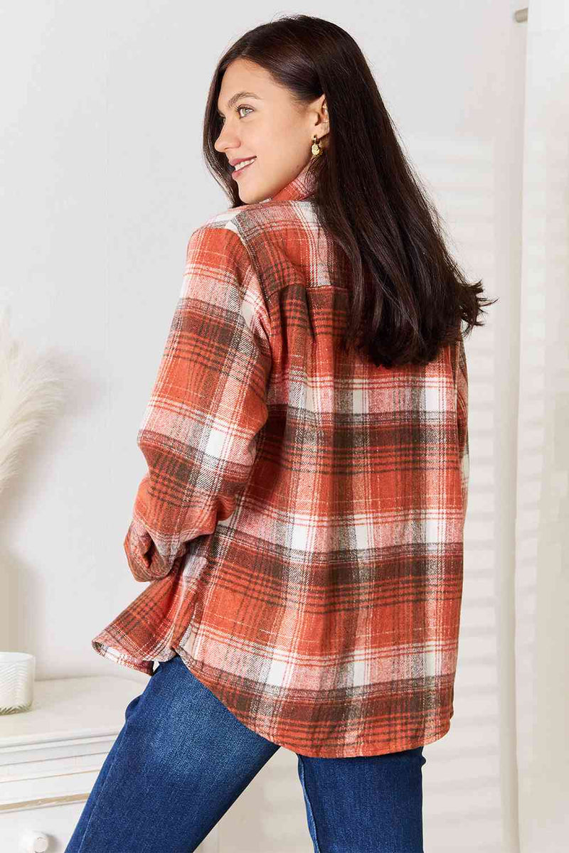 Hazel Blues® |  Double Take Plaid Collared Neck Long Sleeve Shirt