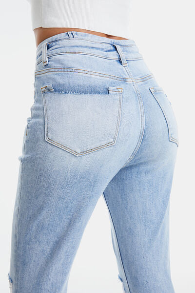 Hazel Blues® |  BAYEAS Distressed Raw Hem High Waist Flare Jeans