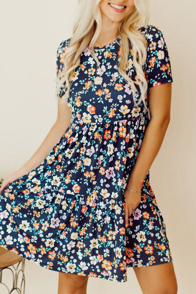 Hazel Blues® |  Floral Round Neck Short Sleeve Mini Dress