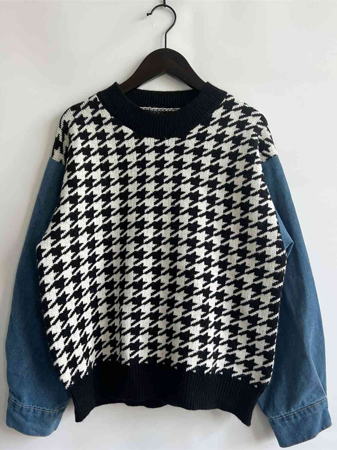 Hazel Blues® |  Houndstooth Denim Sleeve Sweater