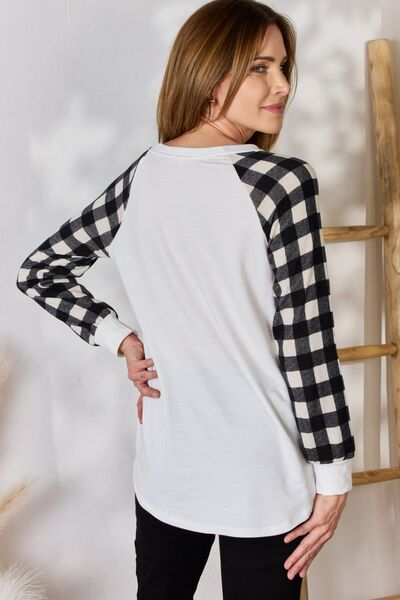 Hazel Blues® |  Hailey & Co Plaid Raglan Sleeve Round Neck Blouse