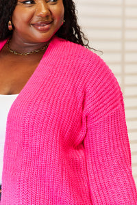 Hazel Blues® |  Woven Right Rib-Knit Open Front Drop Shoulder Cardigan