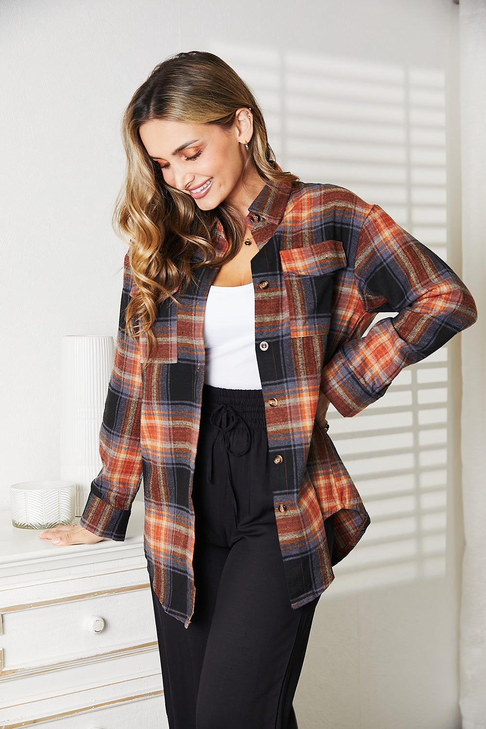 Hazel Blues® |  Double Take Plaid Dropped Shoulder Shirt