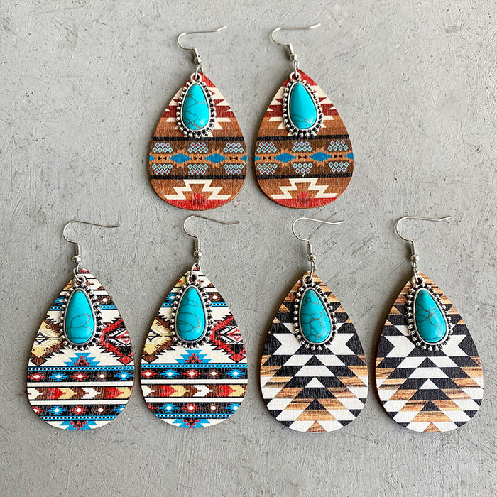 Hazel Blues® |  Turquoise Teardrop Shape Wooden Dangle Earrings