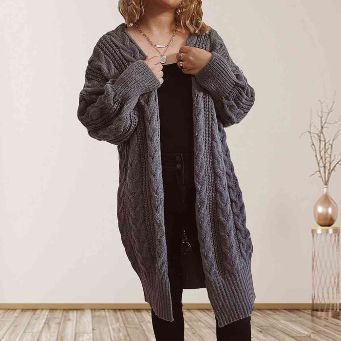 Hazel Blues® |  Cable-Knit Open Front Dropped Shoulder Cardigan