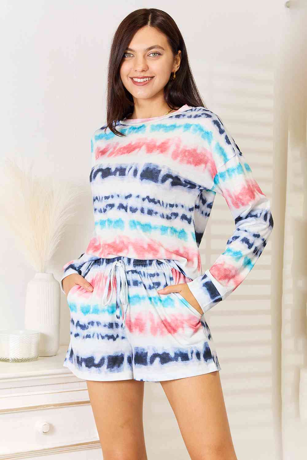 Hazel Blues® |  Double Take Tie-Dye Dropped Shoulder Lounge Set