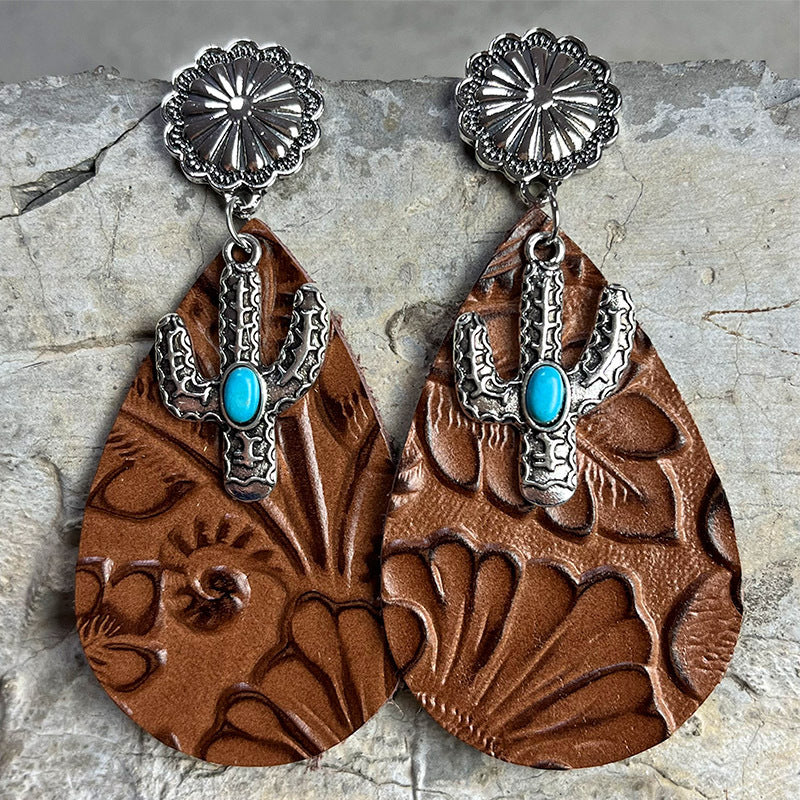 Hazel Blues® |  Turquoise Cactus Dangle Earrings