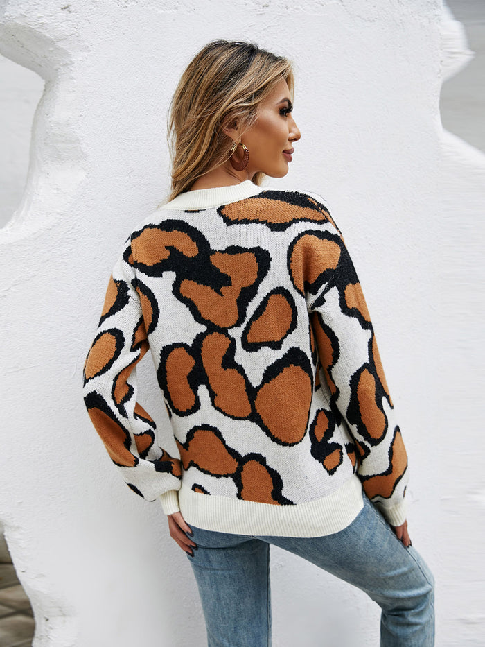 Hazel Blues® |  Printed Round Neck Long Sleeve Sweater