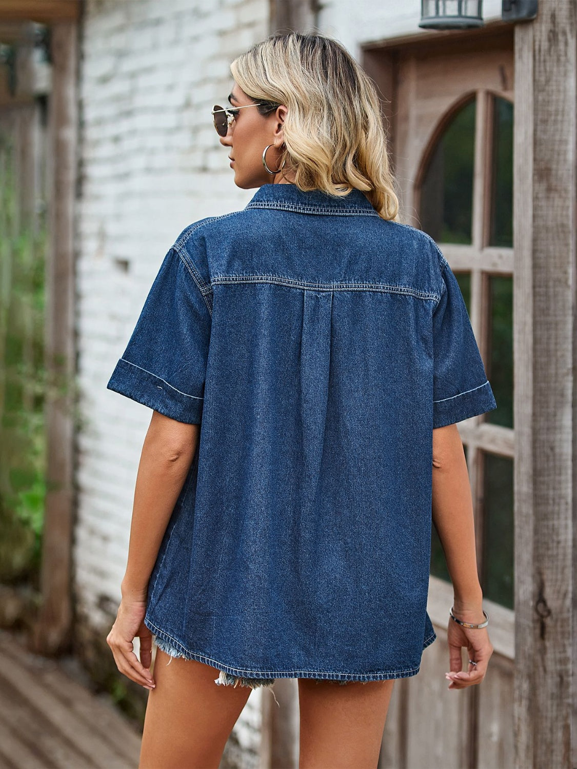 Hazel Blues® |  Pocketed Button Up Short Sleeve Denim Shirt