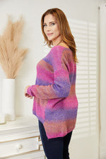 Hazel Blues® |  Double Take Multicolored Rib-Knit V-Neck Knit Pullover