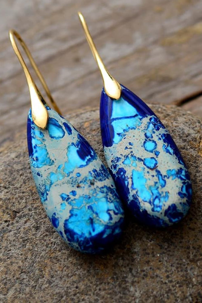 Hazel Blues® |  Handmade Teardrop Shape Natural Stone Dangle Earrings