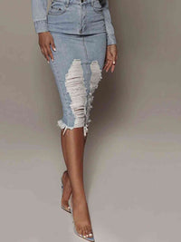 Hazel Blues® |  Distressed Slit Denim Skirt