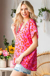 Hazel Blues® |  First Love Leopard V-Neck Short Sleeve Woven Top
