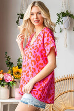 Hazel Blues® |  First Love Leopard V-Neck Short Sleeve Woven Top
