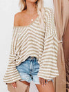 Hazel Blues® |  Striped Drop Shoulder V-Neck Sweater