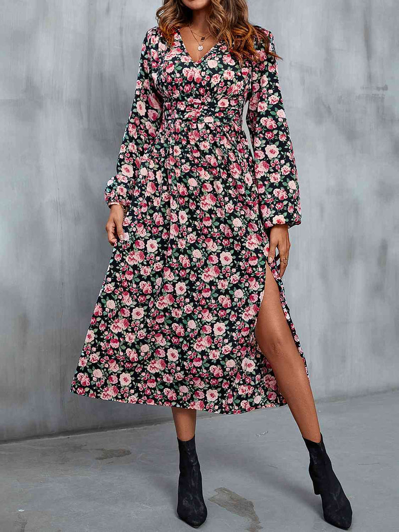 Hazel Blues® |  Floral V-Neck Slit Midi Dress