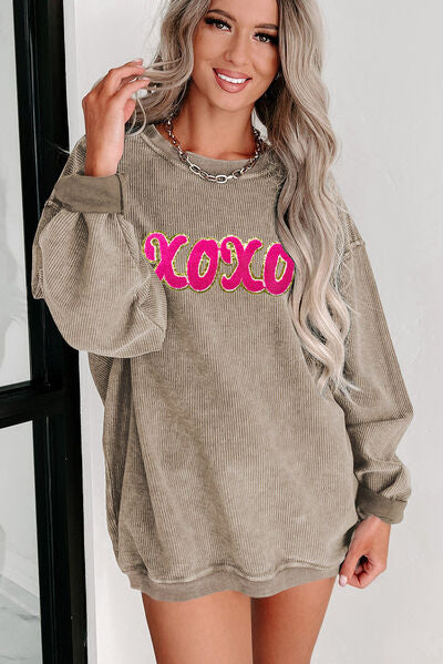 Hazel Blues® |  XOXO Sequin Round Neck Dropped Shoulder Sweatshirt