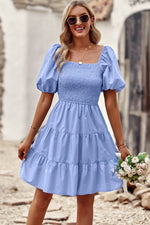 Hazel Blues® |  Balloon Sleeve Square Neck Smocked Midi Dress