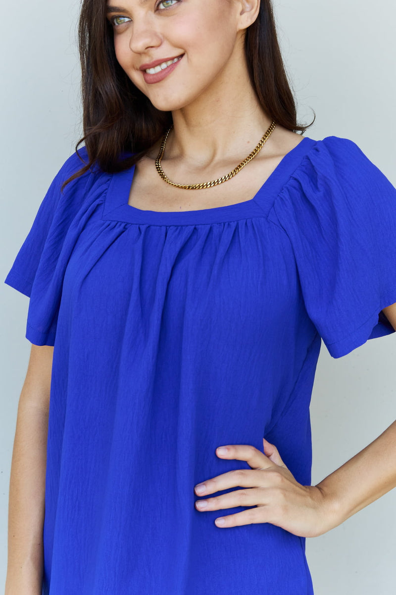 Hazel Blues® |  Keep Me Close Square Neck Short Sleeve Blouse in Royal