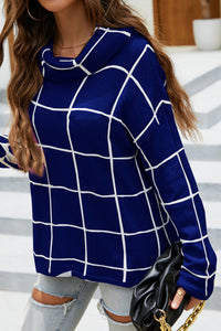 Hazel Blues® |  Plaid Turtleneck Drop Shoulder Sweater