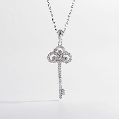 Hazel Blues® |  925 Sterling Silver Inlaid Zircon Key Shape Necklace