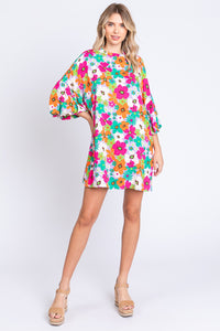 Hazel Blues® |  GeeGee Floral Round Neck Lantern Sleeve Mini Dress