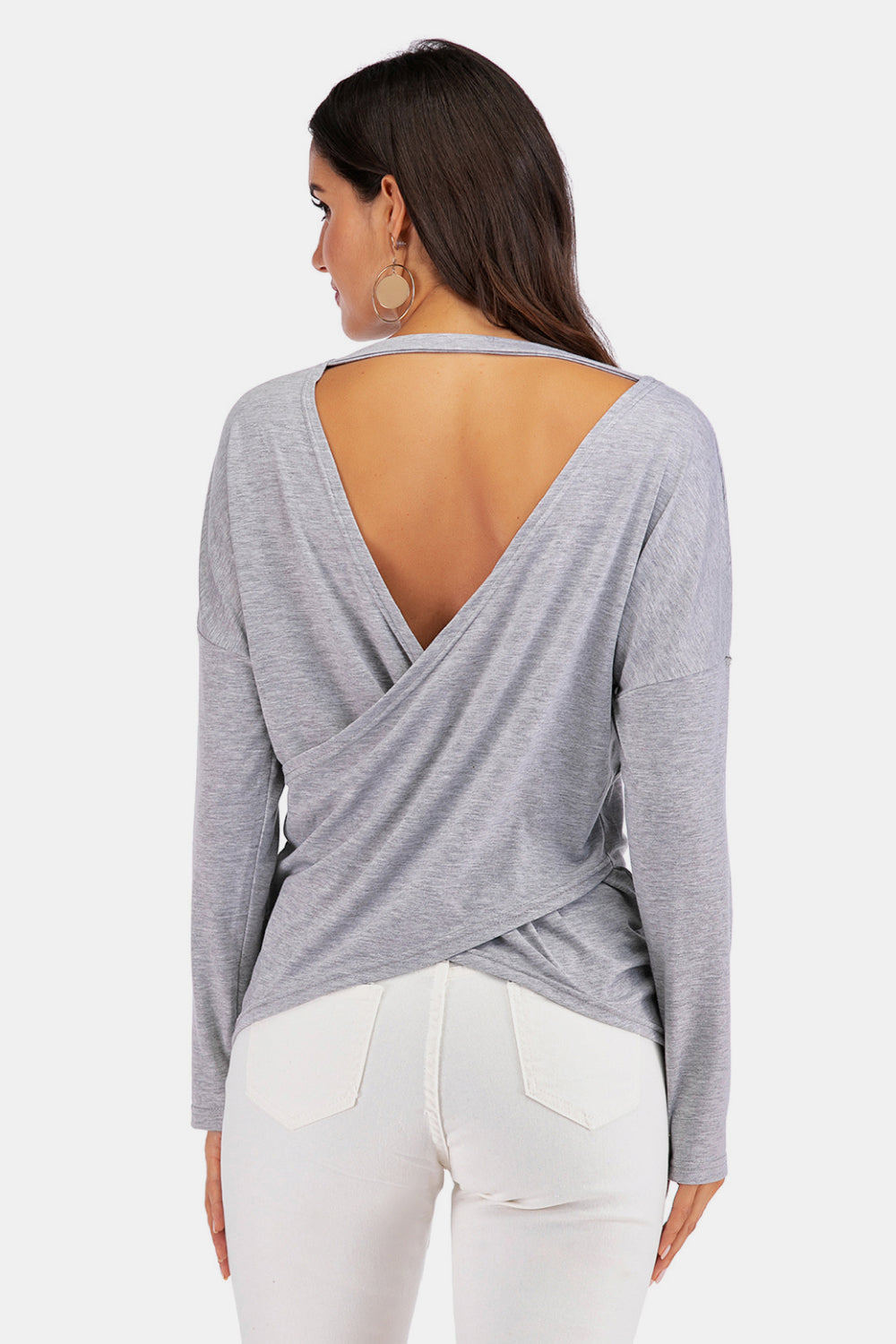 Hazel Blues® |  V-Neck Drop Shoulder Open Back Sweatshirt