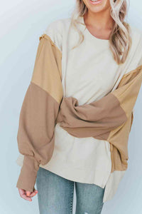 Hazel Blues® |  Color Block Exposed Seam Lantern Sleeve Sweatshirt