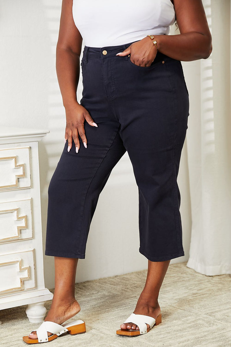 Hazel Blues® |  Judy Blue High Waist Tummy Control Garment Dyed Wide Cropped Jeans