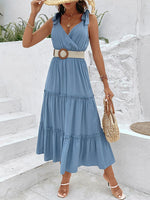 Hazel Blues® |  Tie Shoulder Smocked Waist Sleeveless Tiered Dress
