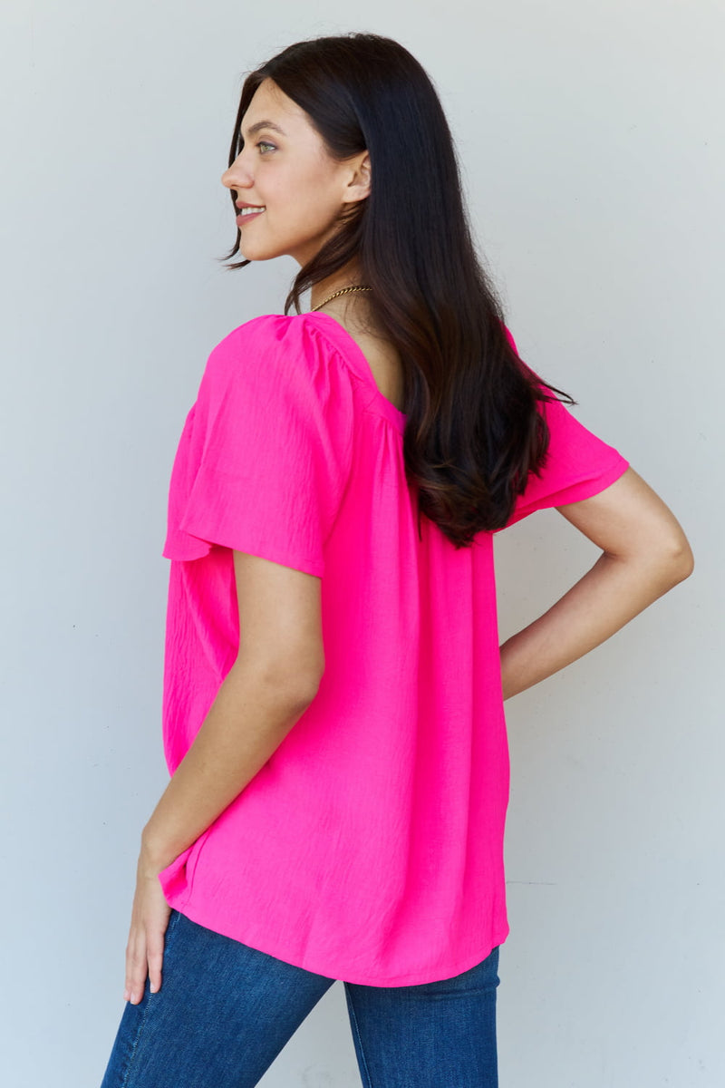 Hazel Blues® |  Keep Me Close Square Neck Short Sleeve Blouse in Fuchsia