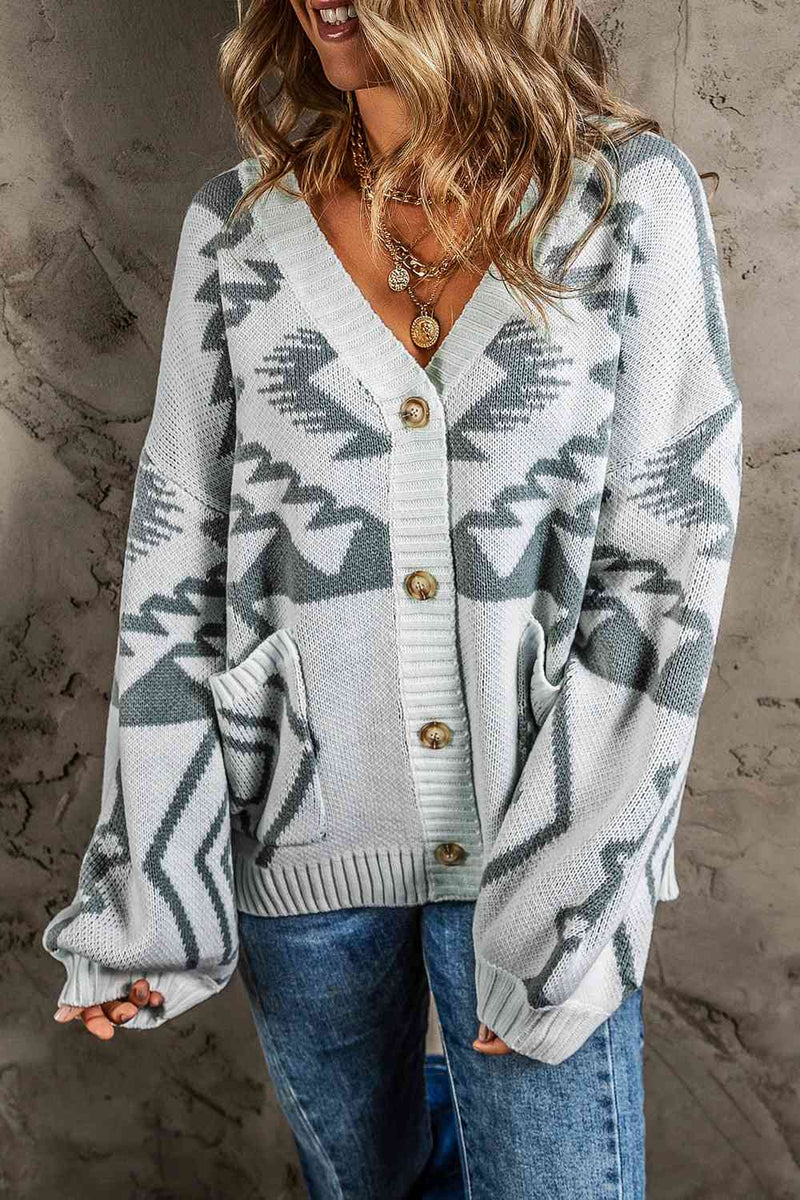 Hazel Blues® |  Printed Button Up V-Neck Long Sleeve Cardigan