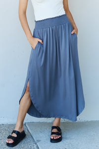 Hazel Blues® |  Doublju Comfort Princess High Waist Scoop Hem Maxi Skirt in Dusty Blue