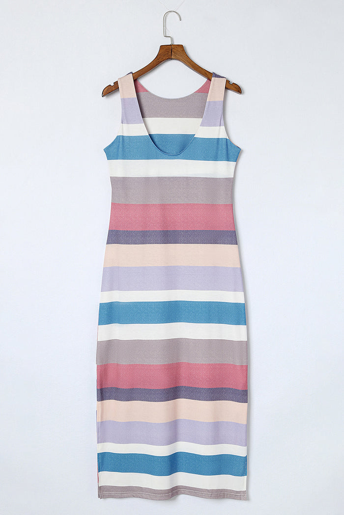 Hazel Blues® |  Striped Slit Sleeveless Maxi Dress