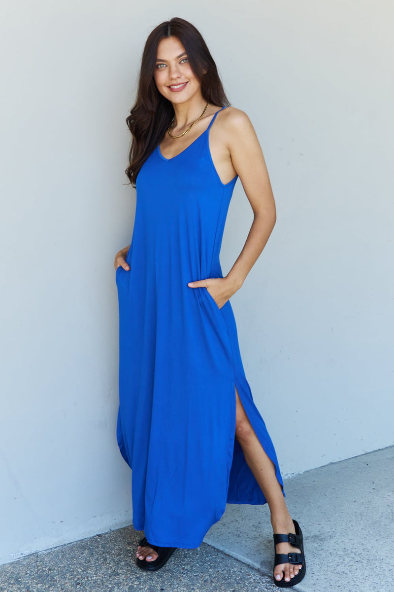 Hazel Blues® |  Ninexis Good Energy Cami Side Slit Maxi Dress in Royal Blue