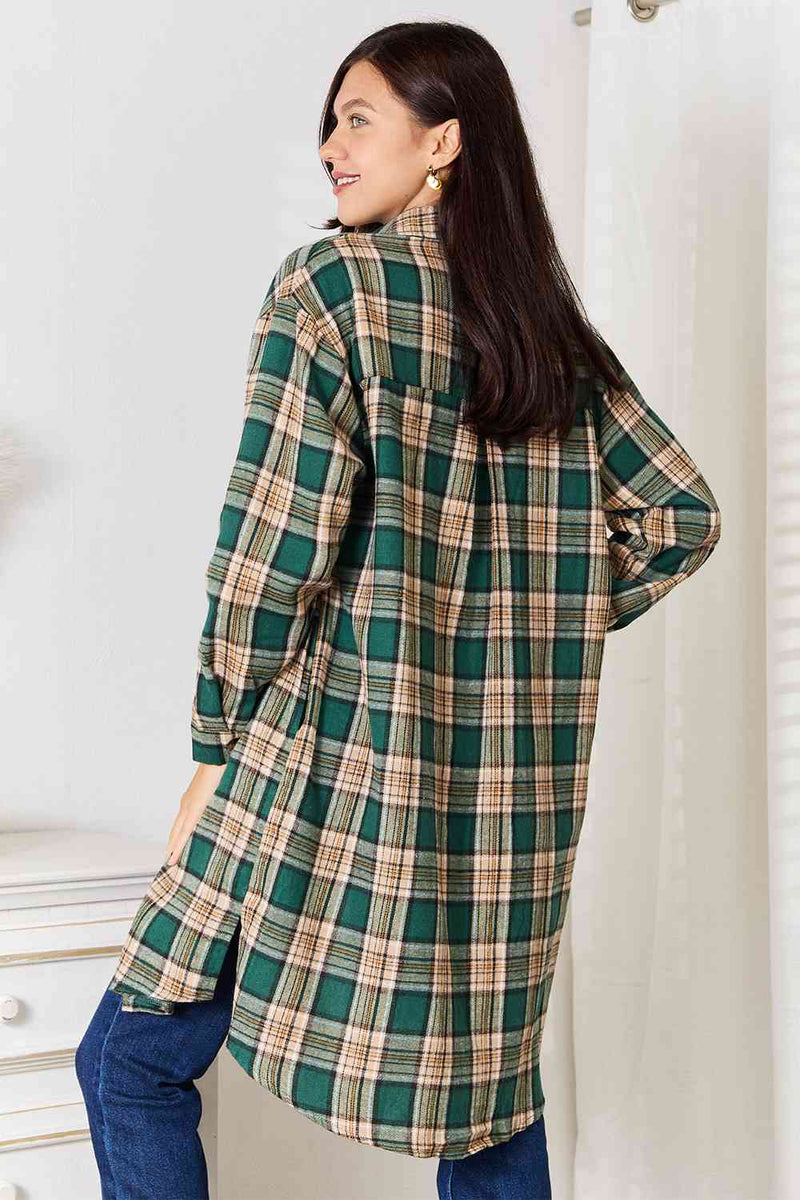 Hazel Blues® |  Double Take Plaid Collared Neck Long Sleeve Shirt