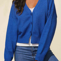 Hazel Blues® |  Dropped Shoulder Half Button Cardigan