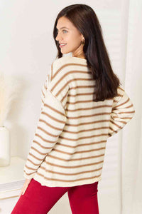 Hazel Blues® |  Double Take Striped Boat Neck Sweater