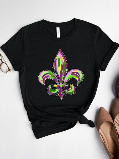 Hazel Blues® |  Mardi Gras Graphic Round Neck Short Sleeve T-Shirt