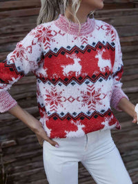 Hazel Blues® |  Reindeer & Snowflake Round Neck Sweater