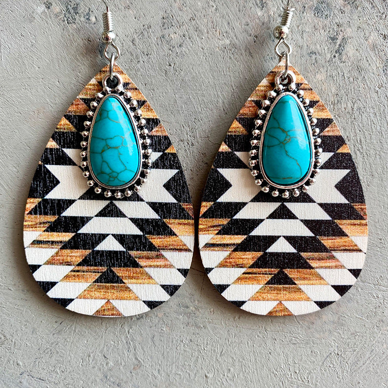 Hazel Blues® |  Turquoise Teardrop Shape Wooden Dangle Earrings