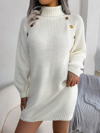 Hazel Blues® |  Decorative Button Turtleneck Sweater Dress