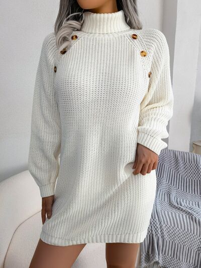 Hazel Blues® |  Decorative Button Turtleneck Sweater Dress