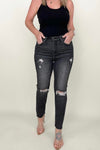 Hazel Blues® |  Risen High Rise Slim Straight Cropped Raw Hem Jeans