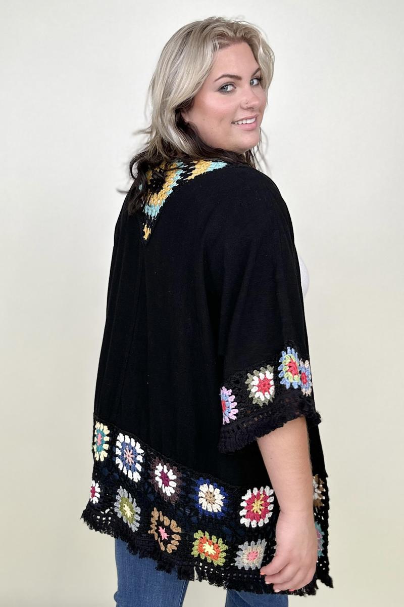 Hazel Blues® |  Linen Blend Patch Crochet Kimono